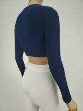 Load image into Gallery viewer, Long Sleeve Mock Neck Crop Top (Navy)
