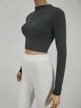 Load image into Gallery viewer, Long Sleeve Mock Neck Crop Top (Charcoal)
