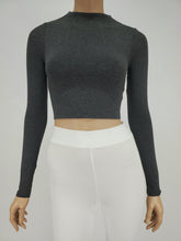 Load image into Gallery viewer, Long Sleeve Mock Neck Crop Top (Charcoal)

