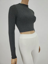 Load image into Gallery viewer, Long Sleeve Mock Neck Crop Top (Charcoal)
