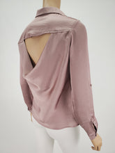 Load image into Gallery viewer, Cut Out Back Button Down Long Sleeve Hi-Lo Top (Mauve)
