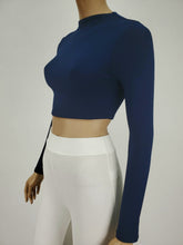 Load image into Gallery viewer, Long Sleeve Mock Neck Crop Top (Navy)
