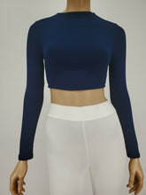 Load image into Gallery viewer, Long Sleeve Mock Neck Crop Top (Navy)
