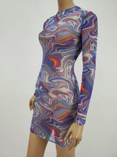 Load image into Gallery viewer, Long Sleeve Crewneck Mesh Dress (Blue Multi)

