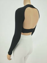 Load image into Gallery viewer, Backless Long Sleeve Mock Neck Crop Top (Black)
