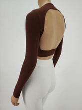 Load image into Gallery viewer, Backless Long Sleeve Mock Neck Crop Top (Chocolate)
