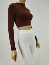 Load image into Gallery viewer, Backless Long Sleeve Mock Neck Crop Top (Chocolate)
