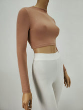 Load image into Gallery viewer, Backless Long Sleeve Mock Neck Crop Top (Tan)

