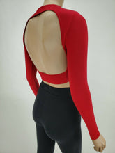 Load image into Gallery viewer, Backless Long Sleeve Mock Neck Crop Top (Red)

