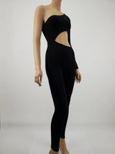 Load image into Gallery viewer, Off Shoulder One Long Sleeve Asymmetrical Jumpsuit (Black)
