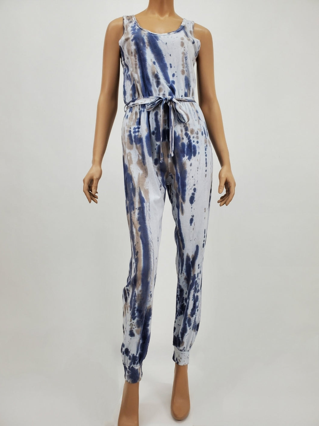 Tie-Dye Jogger Jumpsuit (Blue/Gray/Taupe)