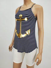 Load image into Gallery viewer, Stripe Tank Top with Gold Anchor (Navy/White)
