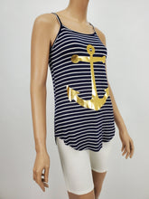 Load image into Gallery viewer, Stripe Tank Top with Gold Anchor (Navy/White)
