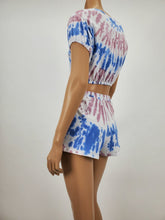 Load image into Gallery viewer, Tie-Dye Dolman Crop Top and Shorts Set  (Blue/Mauve)
