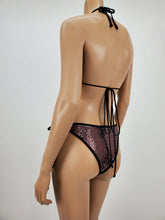 Load image into Gallery viewer, Black and Pink Metallic Halter Bikini Swimsuit with Black Binding (Black/Pink)
