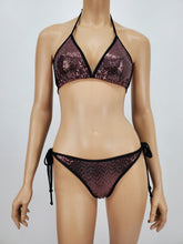Load image into Gallery viewer, Black and Pink Metallic Halter Bikini Swimsuit with Black Binding (Black/Pink)
