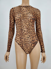 Load image into Gallery viewer, Cheetah Print Mesh Long Sleeve Bodysuit (Brown)
