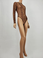 Load image into Gallery viewer, Cheetah Print Mesh Long Sleeve Bodysuit (Brown)
