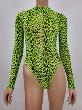 Load image into Gallery viewer, Cheetah Print Mesh Long Sleeve Bodysuit (Neon Green)
