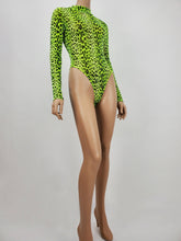 Load image into Gallery viewer, Cheetah Print Mesh Long Sleeve Bodysuit (Neon Green)
