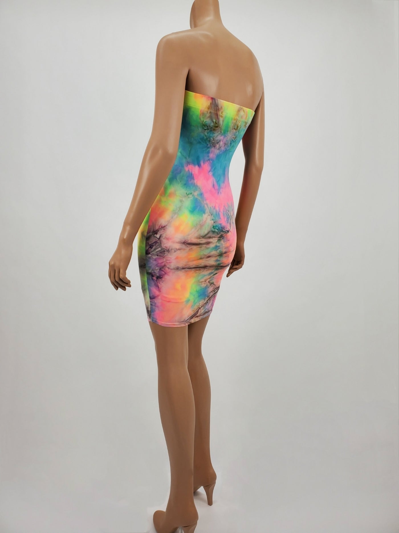 Bodycon Tie Dye Tube Dress (Pink/Yellow/Blue)