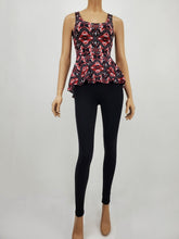 Load image into Gallery viewer, Geo Print Open Back Peplum Tank Top (Red/Gray)
