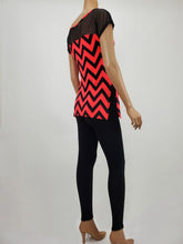 Load image into Gallery viewer, Dolman Sleeve Chevron Print Top with Mesh (Red Neon)
