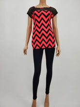 Load image into Gallery viewer, Dolman Sleeve Chevron Print Top with Mesh (Red Neon)
