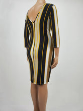Load image into Gallery viewer, 3/4 Sleeve Faux Front Wrap Dress Plus Size (White/Gold/Navy)
