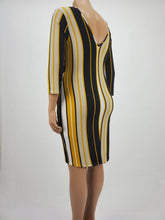 Load image into Gallery viewer, 3/4 Sleeve Faux Front Wrap Dress Plus Size (White/Gold/Navy)
