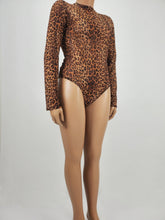 Load image into Gallery viewer, Cheetah Print Mesh Long Sleeve Bodysuit Plus Size (Brown)
