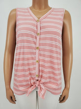 Load image into Gallery viewer, Faux Button Sleeveless Top with Front Tie Plus Size (Pink/White)
