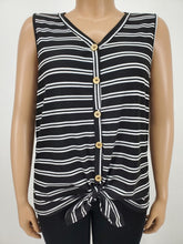 Load image into Gallery viewer, Faux Button Sleeveless Top with Front Tie Plus Size (Black/White)

